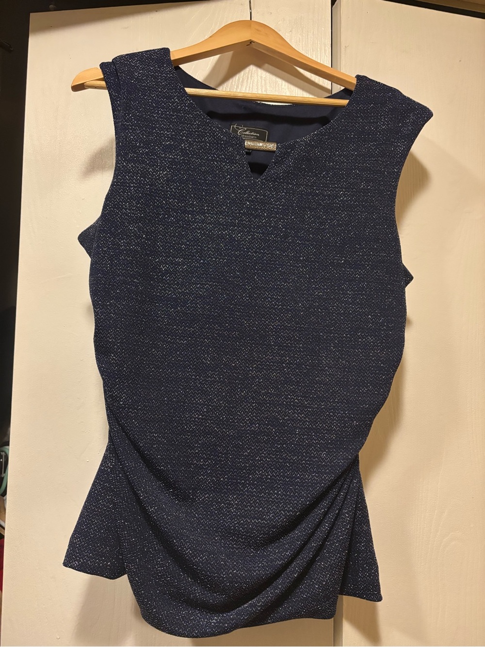 dressbarn Navy Sparkle Sleeveless V-Neck Top